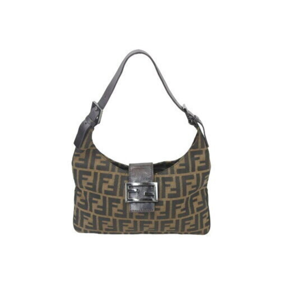 FENDI Mamma Bucket Hobo Shoulder Bag Zucca Canvas Leather Brown